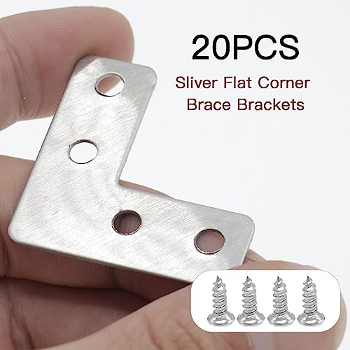 20-Pack Stainless Steel L-Shape Corner Brace 1.6x1.6Inch for Wood - size: Silver 40x40 mm