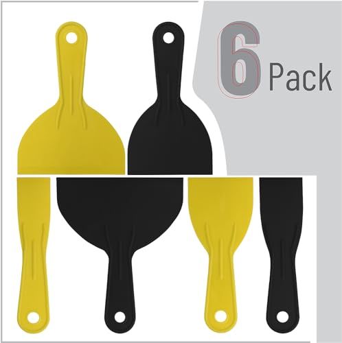 Bates 6 Pack Plastic Putty Knife Set - Black & Yellow, Paint Scraper, Spackle Tool, Spreader - color: Black and Yellow, size: 1.5, 2, 3, 4, 5, 6 Inches, 6 Pack