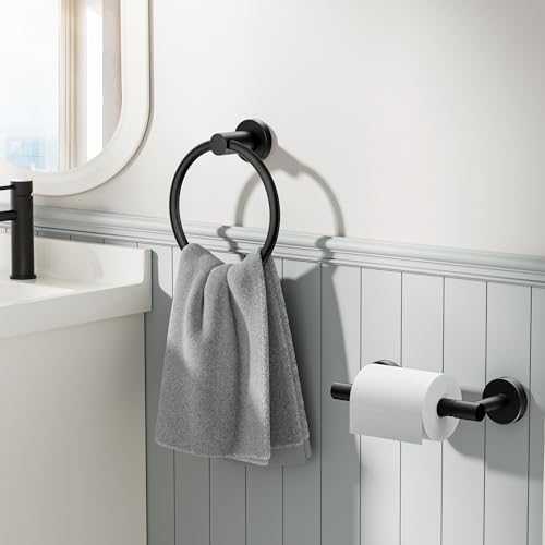 FORIOUS Toilet Paper Holder and Towel Ring Set, Bathroom Accessories Set - color: Matte Black