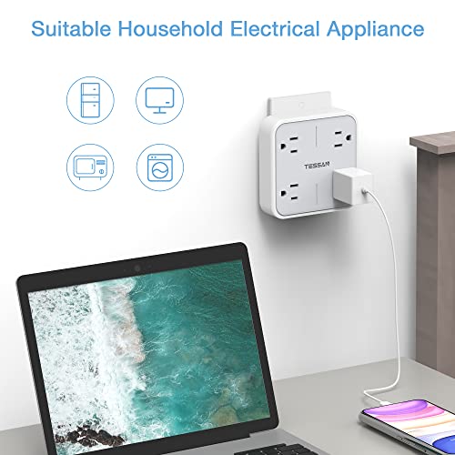 TESSAN Multi Plug Outlet Extender, Surge Protector Splitter | Multiple Outlet Wall Plug with 4 Outlets Wall Charger, Multiple Expander for Travel, Home, College Dorm Room, Gray - style: Without USB