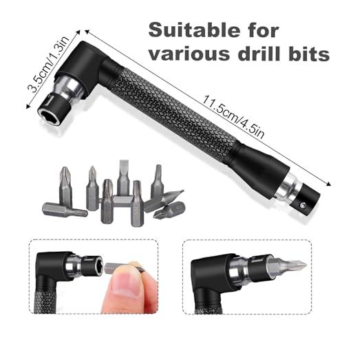 17Pcs Tools Flexible Drill Bit Extension,Include 3Pcs Rotatable Socket Adapter 2Pcs Hex Shank 105° Right Angle Drill Attachment 10 Short Screwdriver Bits 90° Angled Bits & Bendable Drill Bit Extension - color: 16*black