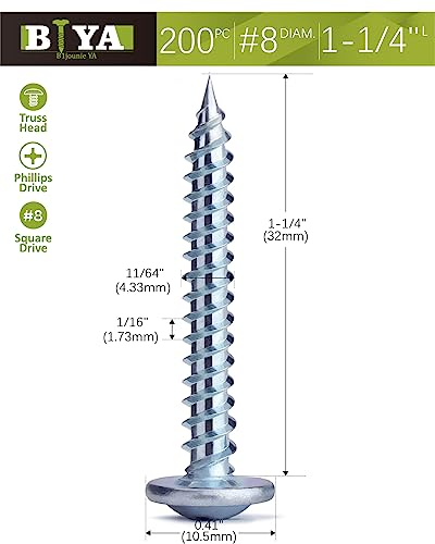 Wood Screws,#8×1-1/4 inch 300Pcs Truss Head Wood Cabinet Screws - color: Silver, size: #8×1-1/4"