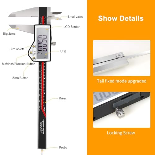 Digital Caliper, 6" Caliper Measuring Tool Extreme Accuracy Waterproof Electronic Vernier Caliper Industrial Stainless Steel Digital, Durable Measuring Tool with Large LCD Screen - color: Red Stainless Steel, size: 6"