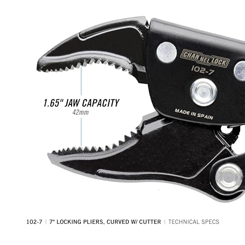 Channellock Locking Pliers 102-7 - Curved Jaw with Cutter, Epoxy Resin Coating, Forged Steel - 7 In - style: 7" Curved Jaw Locking Pliers w/ Wire Cutter