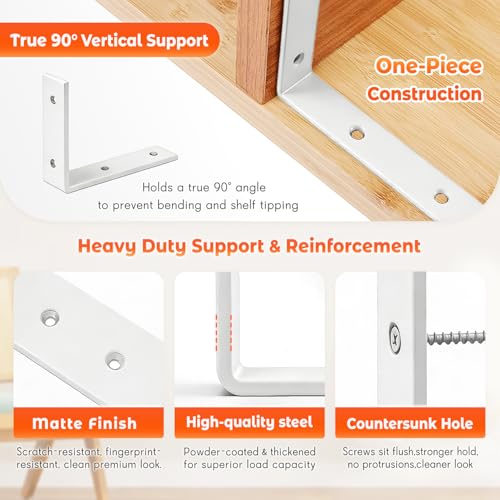 Shelf Bracket 6 Pack 12" Lx8 H 5mm Thick Heavy Duty White L Brackets - color: White-8pack, size: 12"Lx8"Wx1.5"W