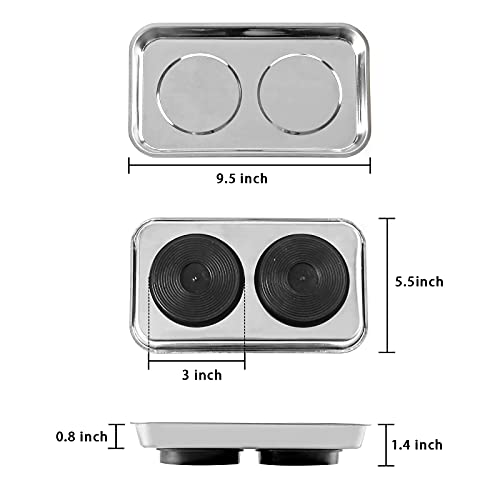 3 Pieces Magnetic Trays Set Stainless Steel Magnet Tool Tray Parts Holder for Screws, Sockets, Bolts, Pins, Mechanic's and Automotive - size: 3 Pieces Set (8.9" x 2.5" + 9.5" x 5.5")