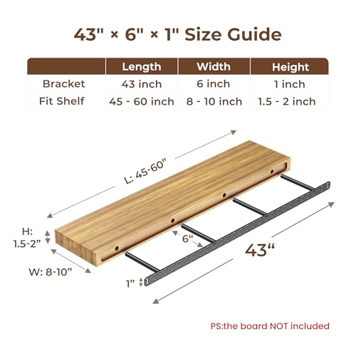 2pcs Floating Shelf Bracket Heavy Duty Decorative Floating Shelf Hardware Black Hidden Shelving Brackets for Wall,Floating Mantel Bracket for Over Fireplace (43X6X1 inch (for 1.5"-2" Thick Shelf)) - size: 43"X6"X1"
