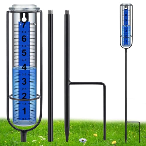 Rain Gauge Outdoor，7" Freeze Proof Rain gauges for Yard with Stake - size: 3-Section Rain gauge Black