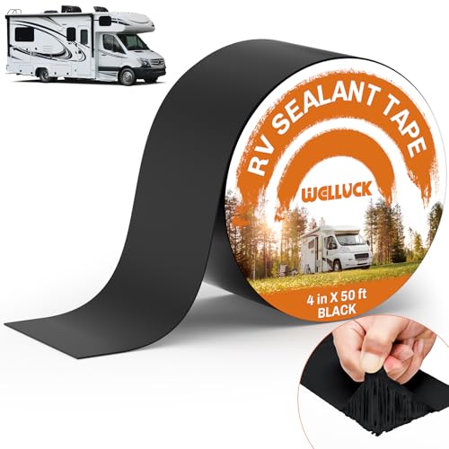 WELLUCK Butyl Sealant Tape, 4 Inch X 50 Foot RV Roof Tape Sealant Roofing Tape Black, Waterproof &UV RV Tape for Roof Camper Trailer Boat Sealing Leak Repair - style: 4 Inch X 50 Foot Black