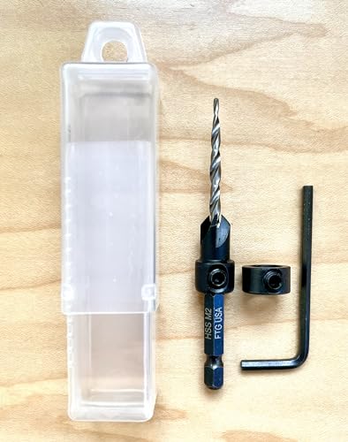 FTG USA #6 (9/64") Tapered Wood Countersink Drill Bit w/ 3/8" Collar & Case - size: #6, style: with Depth Stop
