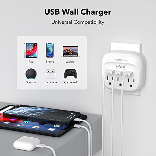 BN-LINK Multi Plug Outlet Extender 2 Pack, 3 Wall Outlets Outlet Splitter with 3 USB Ports(1 USB C), Charging Adapter for Dorm, School, Travel, Office, Home - size: 2pack-3 Outlets(USB)