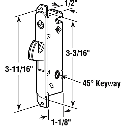 Prime-Line E 2014 Mortise Lock - Adjustable, Spring-Loaded Hook Latch for Sliding Patio Doors Constructed of Wood, Aluminum and Vinyl, 3-11/16 In., 45 Keyway, Round Face (Single Pack) - style: steel