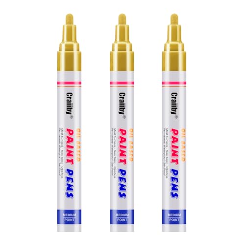Gold Paint Markers, 3 Pack Oil-Based Waterproof Quick Dry Permanent Paint Pen Set for Rocks Painting, Wood, Fabric, Plastic, Canvas, Glass, Mugs, Metal, Tire, Stone, DIY Craft - color: Gold