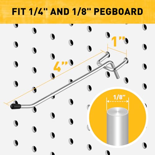 ELEAD 55-Piece 4 Inch Pegboard Hooks, Heavy Duty Peg Board Organizer Accessories, Peg Board Tool Hangers Fit for 1/4" and 1/8" Pegboard Hanging Tools Garage, Workshop, and Craft Storage - style: 55-Piece 4 Inch