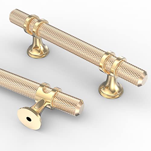 Asidrama 10 Pack 3 Inch(76mm) Knurled Brushed Brass Kitchen Cabinet Handles, Glod Cabinet Pulls Kitchen Cabinet Hardware Cupboard Handles Drawer Pulls - color: Brushed Brass, size: 3" Hole Center, style: 10 Pack