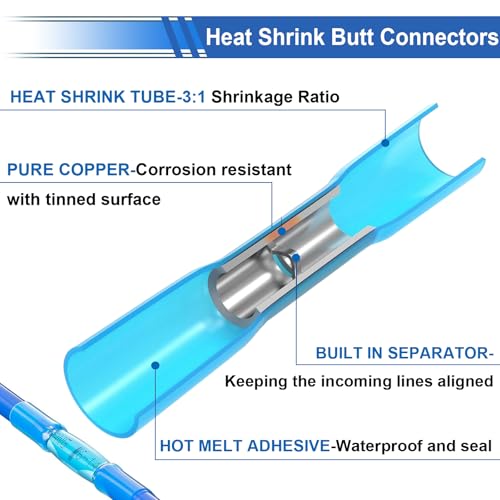 smseace 100PCS Heat Shrink Butt Connector with Crimping Tool 22-10AWG Waterproof Electrical Wire Crimp Connectors for Automotive Boat Stereo Industrial Equipment - size: 100Pcs