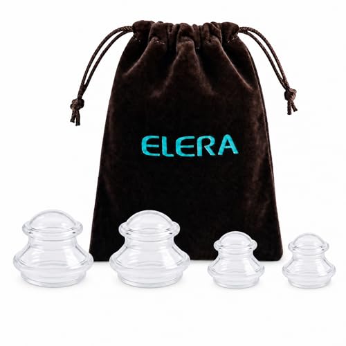 ELERA Silicone Cupping Set for Face & Body, 4 Pcs Facial Cupping Therapy Kit, Lymphatic Drainage Tool & Fascia Massage Cups for Neck, Shoulder & Muscle Pain Relief (2 Medium, 2 Small) - style: 4 Cups (M S size)