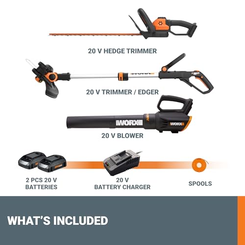 Worx 20V 12" Weed Wacker, 360CFM Blower & 22" Hedge Trimmer Kit, WG931 - style: 12" Trimmer & 360 CFM Blower & 22" Hedge Trimmer