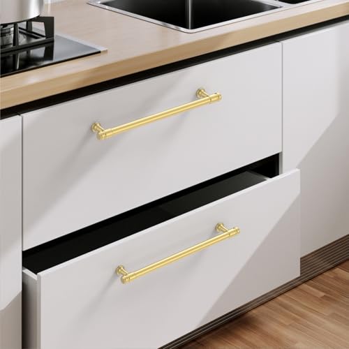 9BUILD 10 Pack 7.5 Inch Brushed Gold Cabinet Pulls,Kitchen Hardware - color: Brushed Gold, size: 7.5"/192MM Hole Center