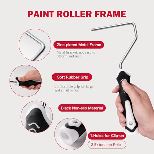 Mister Rui 4 Inch Mini Paint Roller Kit 12-Pc with Tray, Liners & Brush