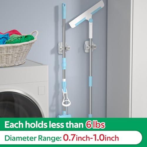reliahom Broom Holder Wall Mount Mop Grippers Organizer wall Hanging, 5Pack - color: White, size: 5 Pack 1Rack