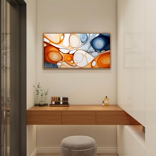 KLAKLA Orange and Blue Abstract Wall Art - Modern Picture Artwork for Wall Decor - Frame Wall Art for Living Room Office Bedroom - color: Colorful + Orange Frame, size: 40"L x 20"W