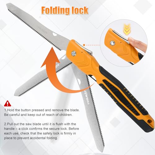 Folding Saw, 8" Branch Saw with Two Blades - color: Yellow