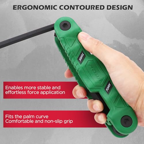 11-Piece Large Folding Torx Key Set (T9–T55), Heavy Duty Folding Star Wrench Set, Portable Compact Tool for Archery, Bike Repair, Furniture, and Basic Home Maintenance(Green) - style: 11-Piece Torx (Folding - Green)