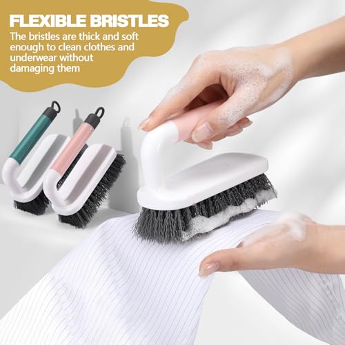 Teenyyou 16 Pack Scrub Brush Heavy Duty Cleaning Brushes with Handle Stiff Bristles Scrub Brush Bulk for Shower Bathroom Carpet Kitchen Bathtub Scrubber, Grey, Blue, Green, Pink