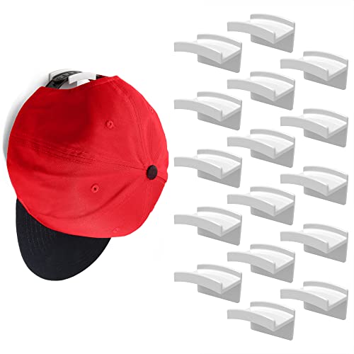 Modern JP Adhesive Hat Hooks for Wall (16-Pack) - Minimalist Hat Rack Design, No Drilling, Strong Hold Hat Hangers - USA Patented, White - color: White