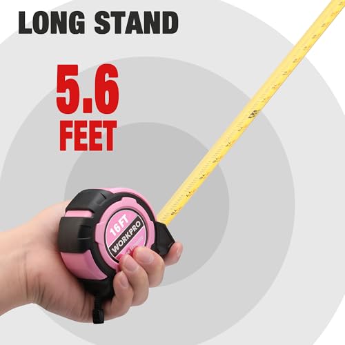 WORKPRO 16FT Pink Tape Measure, 1/8 Fractions Easy Read Measuring Tape - color: Pink, size: 16FT
