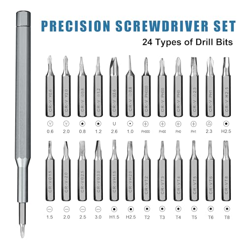 24-in-1 Professional Precision Magnetic Screwdriver Set, Small Screw Driver Set Kit for Fixing Electronics, Mini Tool Kits for Computer Repair, Phone, Watch, Laptop, PCs, Eyeglass- Alloy Tool Steel - style: 24 in 1