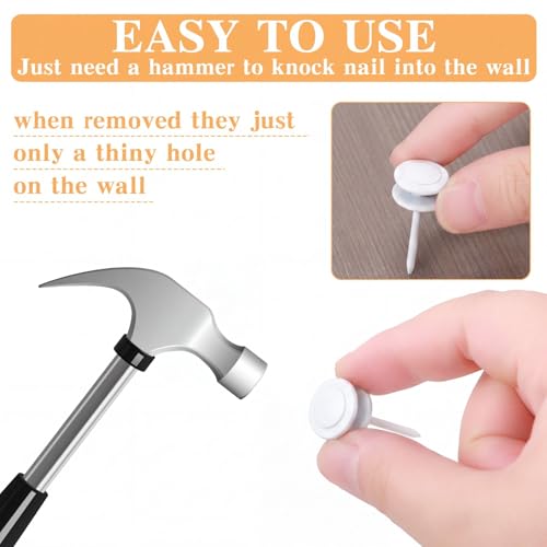 Ferraycle 40 Piece Double Headed Picture Hangers Nails 4 Size Thumb Tacks for Wall Hanging Renter Friendly Decor Heavy Duty Push Pins Wall Nails for Drywall Frame Art, 10/20/ 30/ 50lb (White) - color: White