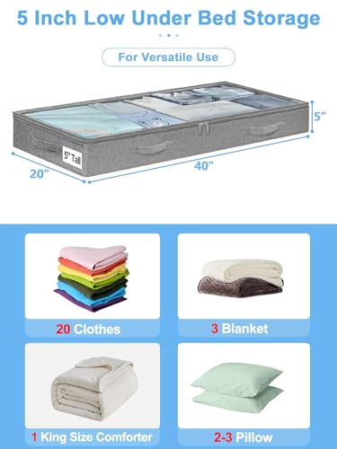punemi 5 inch High Soft Fabric Low Profile Under Bed Storage, 2 Pack, Grey - color: Grey, size: 2 Pack-5 inch Tall-Soft