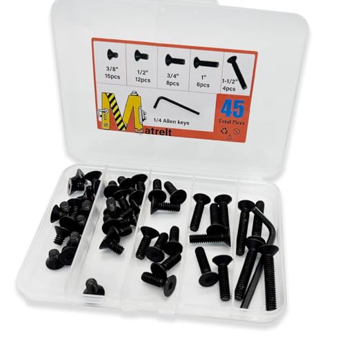 45pcs 1/4-20 5 Sizes Countersunk Head Flat Socket Head Cap Screws Assortment Kit with Allen Keys, Black Grade 10.9 Carbon Steel Socket Cap Bolts Flat Countersunk Head Machine Screws - size: BLACK-5Size-1/4-45P