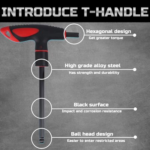Lichamp 8 Pieces Metric T Handle Allen Wrench Set, 2-10 mm, Ball Head - size: 2 to 10 mm