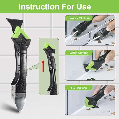 Goopreen 3 in 1 Silicone Caulking Tool Kit, Caulk Remover Tool&Caulk Tool | Stainless Steel Caulk Scraper, Caulk Finishing Tool of 6 Silicone Pads, Caulk Tools for Kitchen Bathroom Tile Shower Window - style: Classic