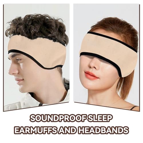 Agatige Sleep Ear Muffs, Soundproof Sleep Earmuff Headband Sleeping Noise Cancelling Ear Wrap Muffs Winter Women Sleep Mask - color: Beige