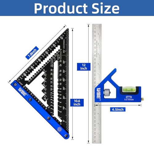 7inch Rafter Square and 12inch Combination Square Set -CNC-Machined Aluminum Alloy,Heavy Duty Carpenter Square for Woodworking and Home DIY - size: square set