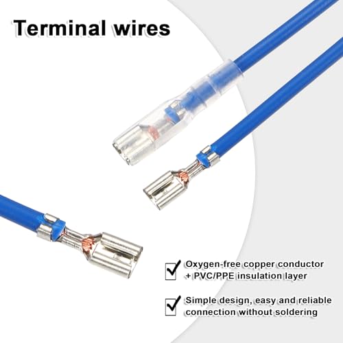 MECCANIXITY 30Pcs 3.8mm Female Spade Crimp Terminal with 20cm Wires - color: Blue, size: 3.8mm, 20cm L