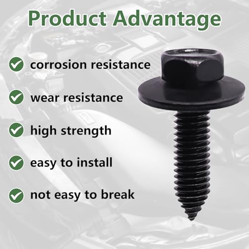 30Pcs Automotive Body Bolt & U-Nut Clips Kit, Multipurpose Fender Bolts Body Fastener Clips for Most Cars Bumper Engine Splash Shield - color: Black-1/4Inch