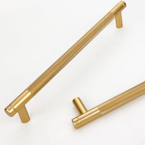 30 Pack 7 1/2 Inch 192 mm Gold Cabinet Handles Cabinet Pulls Aluminum Handles Knurled Drawer Pulls Oxidation Finish with Diamond Pattern 8.6" Length (7.5" Hole Center) - color: PGold, size: 7 1/2 Inch