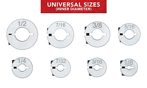 Professional Stop Collar Set - Drill Bit Depth Stop - 8 Piece Kit (1/2”, 7/16”, 3/8”, 5/16”, 1/4", 7/32”, 3/16”, 1/8”) Superior Aluminum Split Ring Design