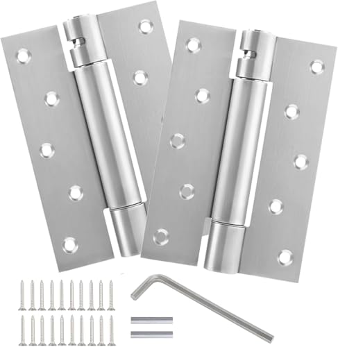 6 Inch Self Closing Door Hinges, Heavy-Duty Adjustable Spring Hinges 304 Stainless Steel, 2-Pack Silver for Residential & Commercial Doors, Outdoor Gates and Marine Use