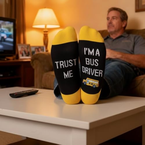 HAPPYPOP Funny Gifts for Women Men - Mechanic Graphic Designer Bus Driver Plumber Sock - color: Trust Me I'm a Bus Driver