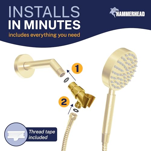 HammerHead Showers Solid Metal Handheld Showerhead Holder, Adjustable Wand Holder with Universal Wall Hook Bracket and Brass Pivot Ball, Brushed Gold - color: Brushed Gold
