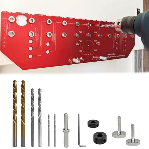 2 in 1 Shelf Pin Hinge Jig,Concealed Hinge Jig Drilling Jig with 35mm Hole Drill Bits,Self Contained Clamping All Metal Cabinet Hardware Tool Drill for Cabinet Door Hinge Hole Positioning (11 Hole) - color: 11 Hole