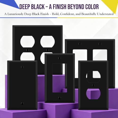 ENERLITES Duplex Receptacle Outlet Metal Wall Plate, 1-Gang, Black Matte - color: Black Matte, size: Standard Size