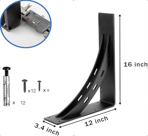 Heavy Duty Shelf Brackets (Set of 2) - 16" x 12" Max Load 1100 Lbs - Premium Alloy Metal Mantel Brackets - size: 16 inch x 12 inch