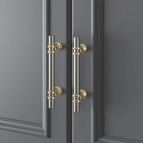 Haliwu 10 Pack 3-3/4 Inch Brushed Nickel and Gold Cabinet Handles | 96mm Hole Center, Solid Aluminum and Zinc Alloy, Kitchen Pulls Hardware for Bathroom Drawer Dresser - color: Brushed nickel&Gold, size: 3-3/4 inch (96mm) hole spacing